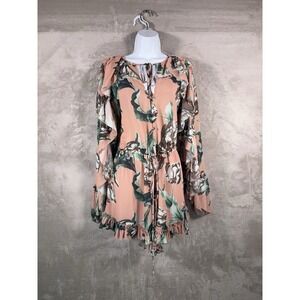 PATBO Botanical Ruffled Romper Womens Size 6 Blush Pink Floral Resort